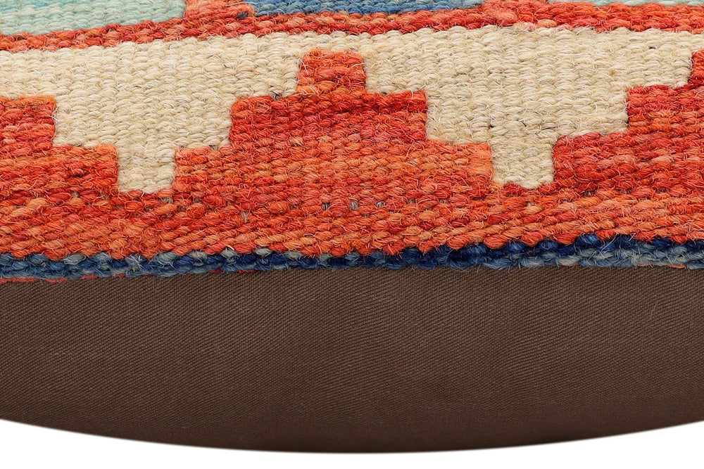 handmade Traditional Pillow Rust Blue Hand-Woven SQUARE 100% WOOL  Hand woven turkish pillow  2 x 2