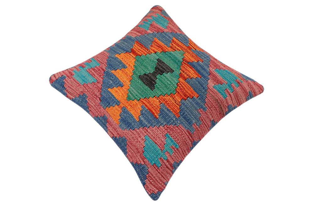 handmade Traditional Pillow Rust Blue Hand-Woven SQUARE 100% WOOL Hand woven turkish pillow2 x 2