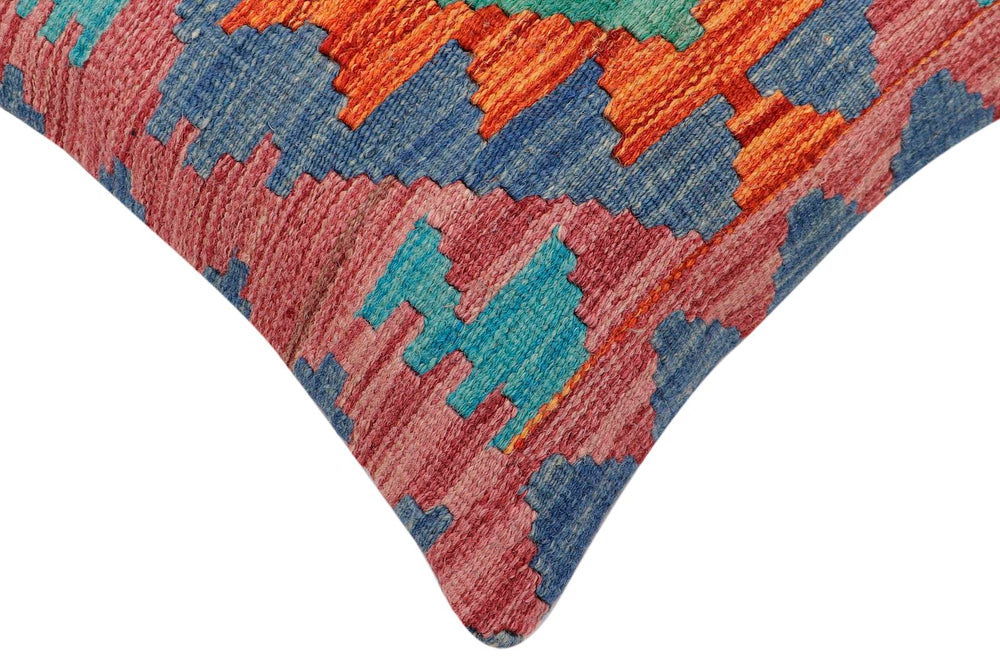 handmade Traditional Pillow Rust Blue Hand-Woven SQUARE 100% WOOL Hand woven turkish pillow2 x 2
