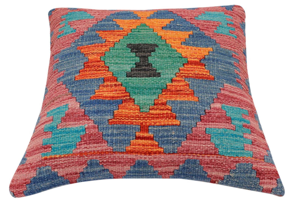 handmade Traditional Pillow Rust Blue Hand-Woven SQUARE 100% WOOL Hand woven turkish pillow2 x 2