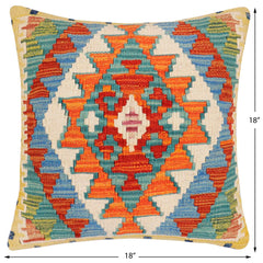 handmade Traditional Pillow Rust Blue Hand-Woven SQUARE 100% WOOL Hand woven turkish pillow2 x 2