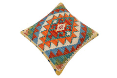 handmade Traditional Pillow Rust Blue Hand-Woven SQUARE 100% WOOL Hand woven turkish pillow2 x 2