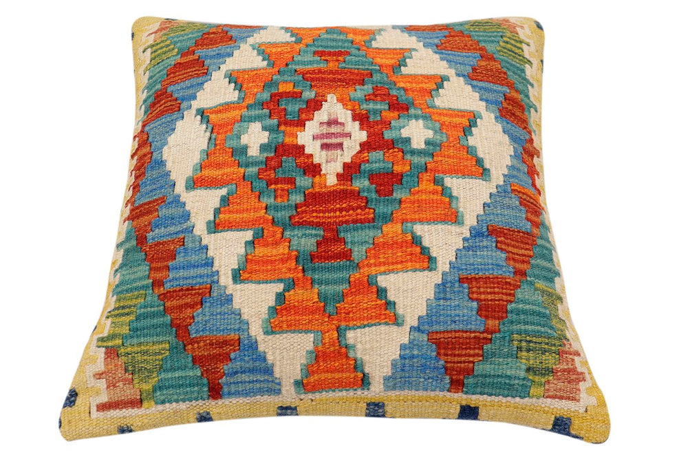 handmade Traditional Pillow Rust Blue Hand-Woven SQUARE 100% WOOL Hand woven turkish pillow2 x 2