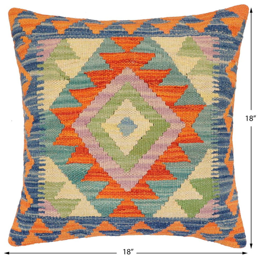 handmade Traditional Pillow Rust Blue Hand-Woven SQUARE 100% WOOL Hand woven turkish pillow2 x 2