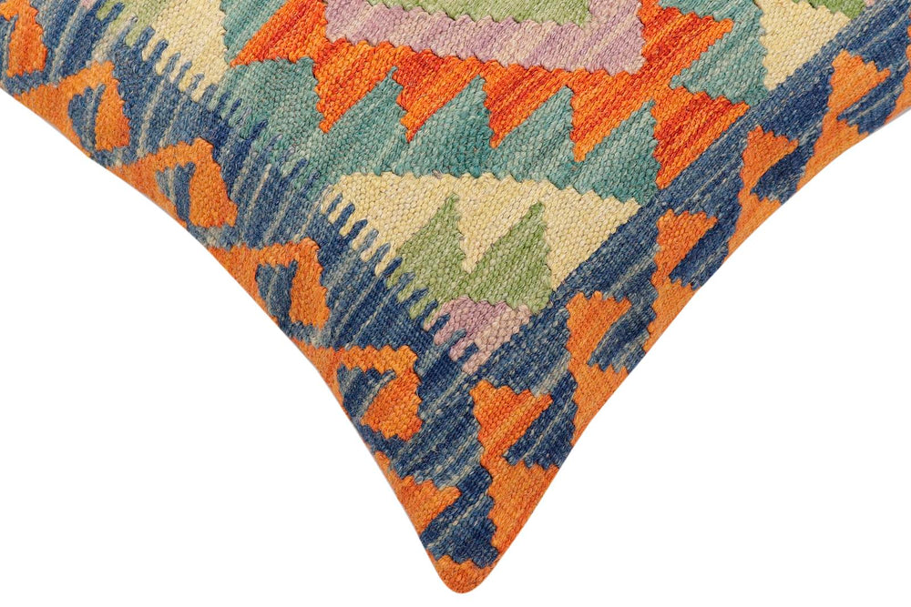 handmade Traditional Pillow Rust Blue Hand-Woven SQUARE 100% WOOL Hand woven turkish pillow2 x 2