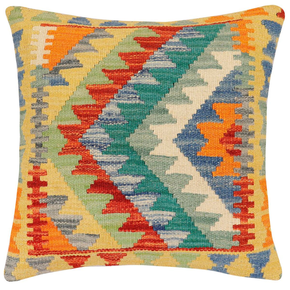 handmade Traditional Pillow Rust Blue Hand-Woven SQUARE 100% WOOL Hand woven turkish pillow2 x 2