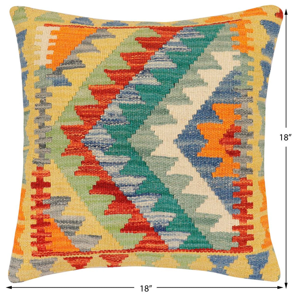 handmade Traditional Pillow Rust Blue Hand-Woven SQUARE 100% WOOL Hand woven turkish pillow2 x 2