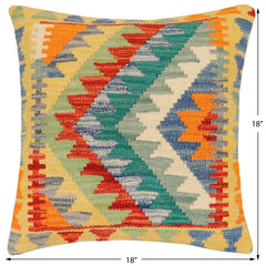 handmade Traditional Pillow Rust Blue Hand-Woven SQUARE 100% WOOL Hand woven turkish pillow2 x 2