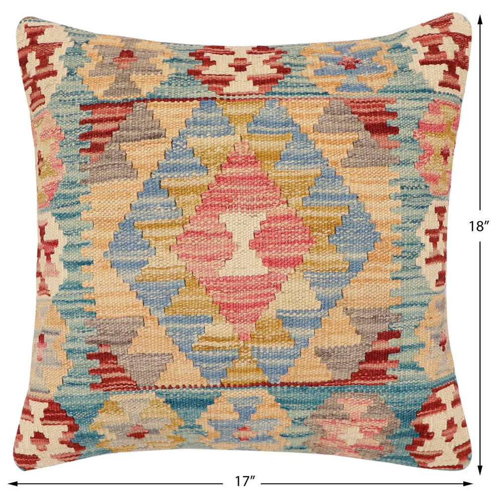 handmade Traditional Pillow Blue Red Hand-Woven SQUARE 100% WOOL  Hand woven turkish pillow  2 x 2