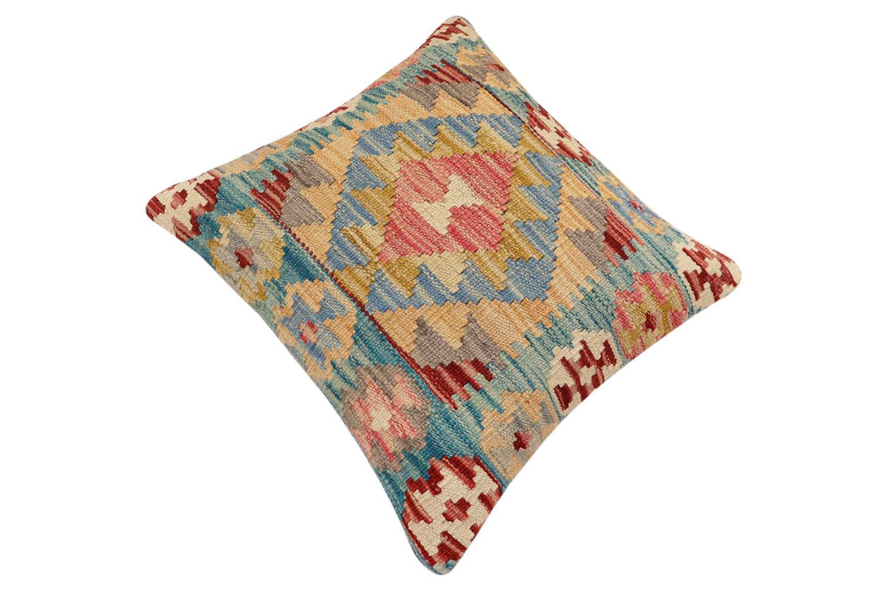 handmade Traditional Pillow Blue Red Hand-Woven SQUARE 100% WOOL  Hand woven turkish pillow  2 x 2