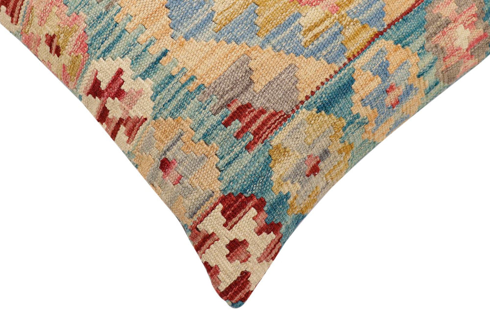 handmade Traditional Pillow Blue Red Hand-Woven SQUARE 100% WOOL  Hand woven turkish pillow  2 x 2