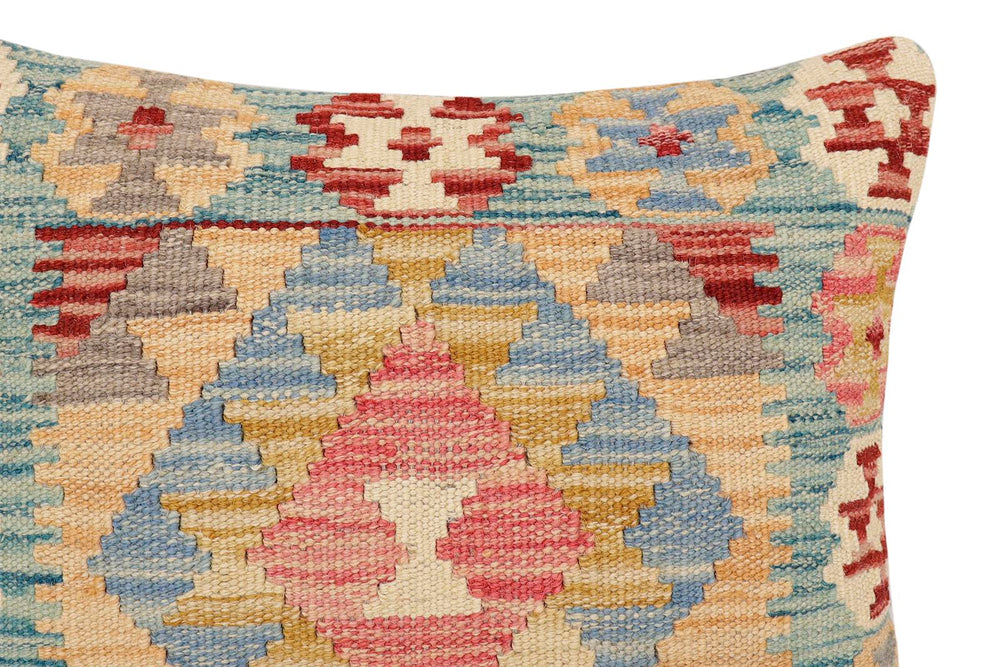 handmade Traditional Pillow Blue Red Hand-Woven SQUARE 100% WOOL  Hand woven turkish pillow  2 x 2
