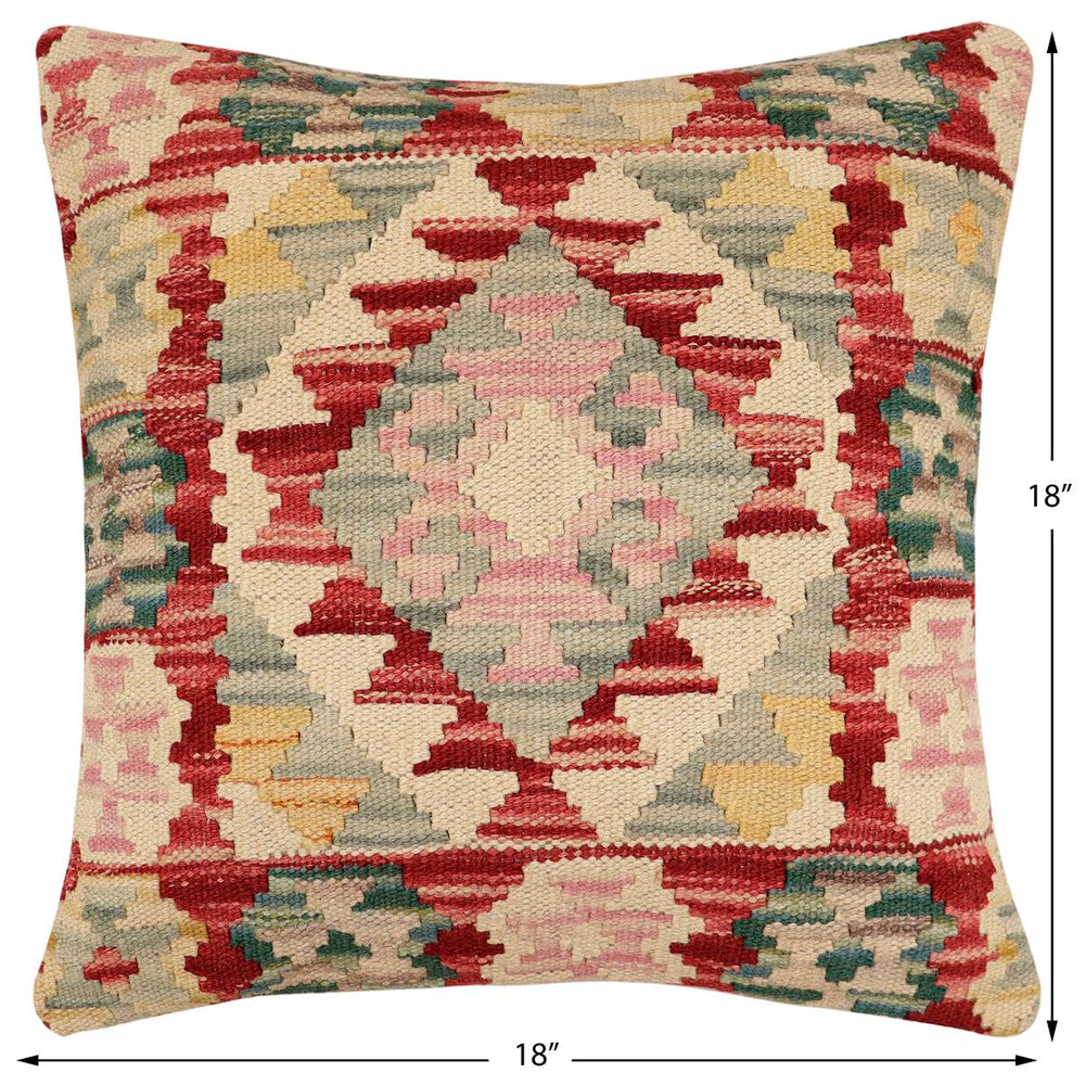 handmade Traditional Pillow Red Beige Hand-Woven SQUARE 100% WOOL Hand woven turkish pillow2 x 2