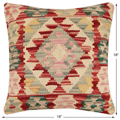 handmade Traditional Pillow Red Beige Hand-Woven SQUARE 100% WOOL Hand woven turkish pillow2 x 2