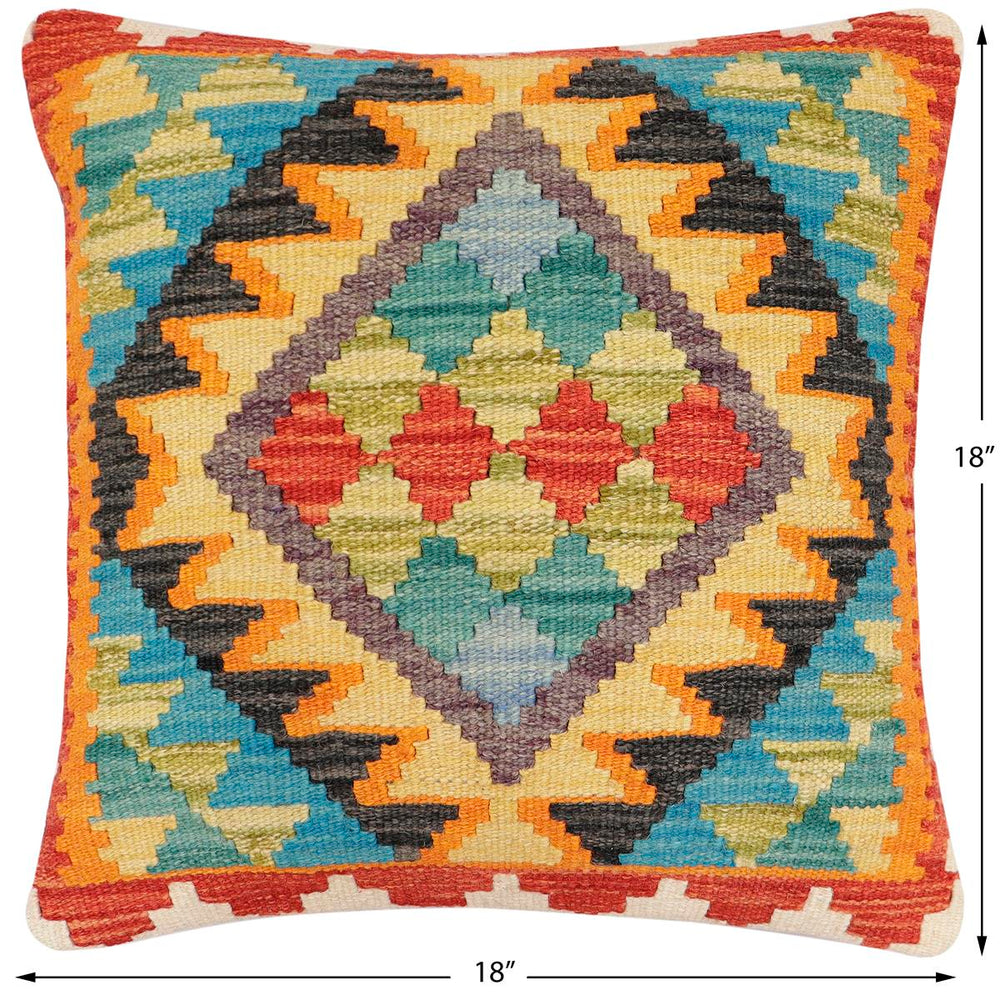 handmade Traditional Pillow Rust Blue Hand-Woven SQUARE 100% WOOL Hand woven turkish pillow2 x 2