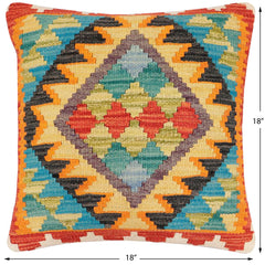 handmade Traditional Pillow Rust Blue Hand-Woven SQUARE 100% WOOL Hand woven turkish pillow2 x 2