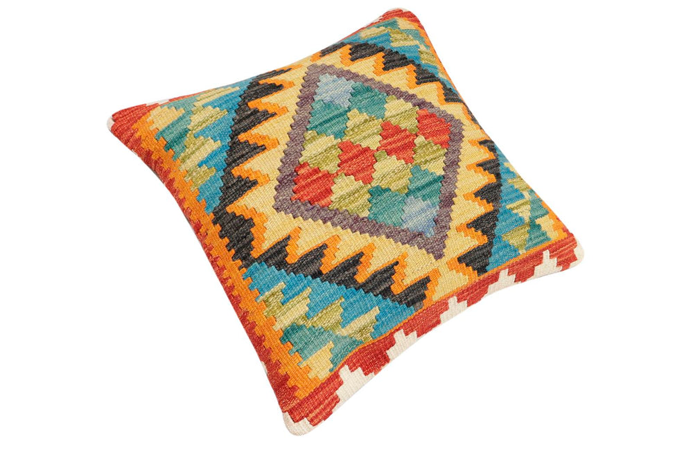 handmade Traditional Pillow Rust Blue Hand-Woven SQUARE 100% WOOL Hand woven turkish pillow2 x 2