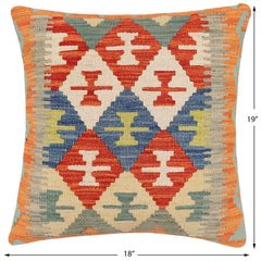 handmade Traditional Pillow Rust Blue Hand-Woven SQUARE 100% WOOL  Hand woven turkish pillow  2 x 2
