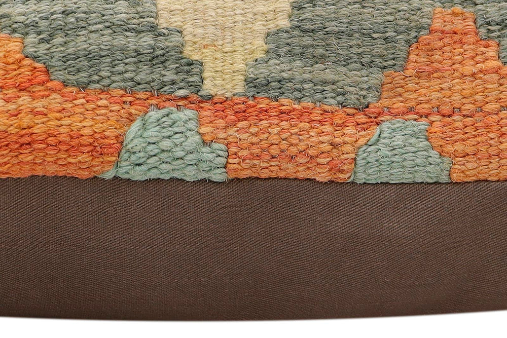 handmade Traditional Pillow Rust Blue Hand-Woven SQUARE 100% WOOL  Hand woven turkish pillow  2 x 2