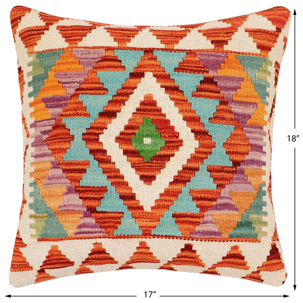 handmade Traditional Pillow Rust Blue Hand-Woven SQUARE 100% WOOL  Hand woven turkish pillow  2 x 2