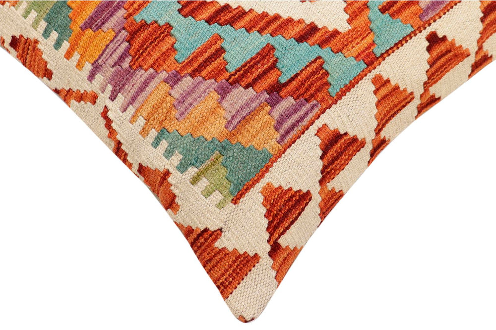 handmade Traditional Pillow Rust Blue Hand-Woven SQUARE 100% WOOL  Hand woven turkish pillow  2 x 2