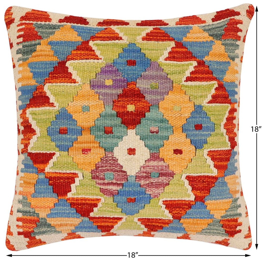 handmade Traditional Pillow Rust Blue Hand-Woven SQUARE 100% WOOL Hand woven turkish pillow2 x 2