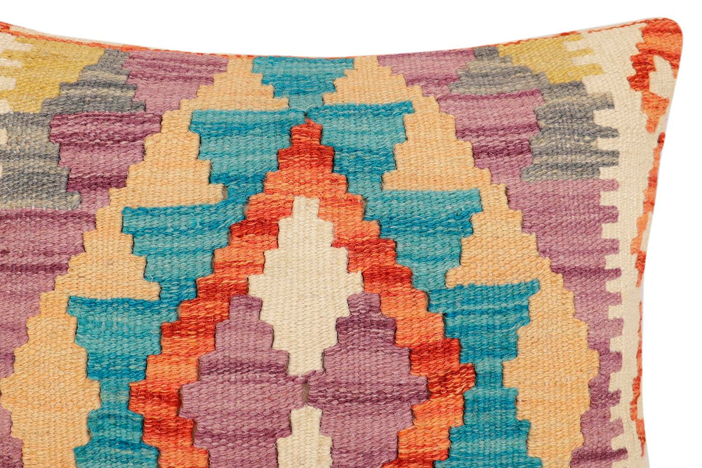 handmade Traditional Pillow Rust Blue Hand-Woven SQUARE 100% WOOL Hand woven turkish pillow2 x 2