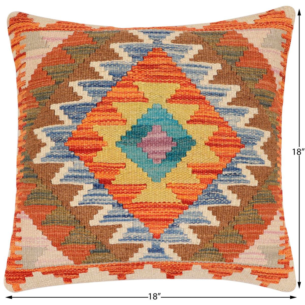 handmade Traditional Pillow Rust Blue Hand-Woven SQUARE 100% WOOL Hand woven turkish pillow2 x 2