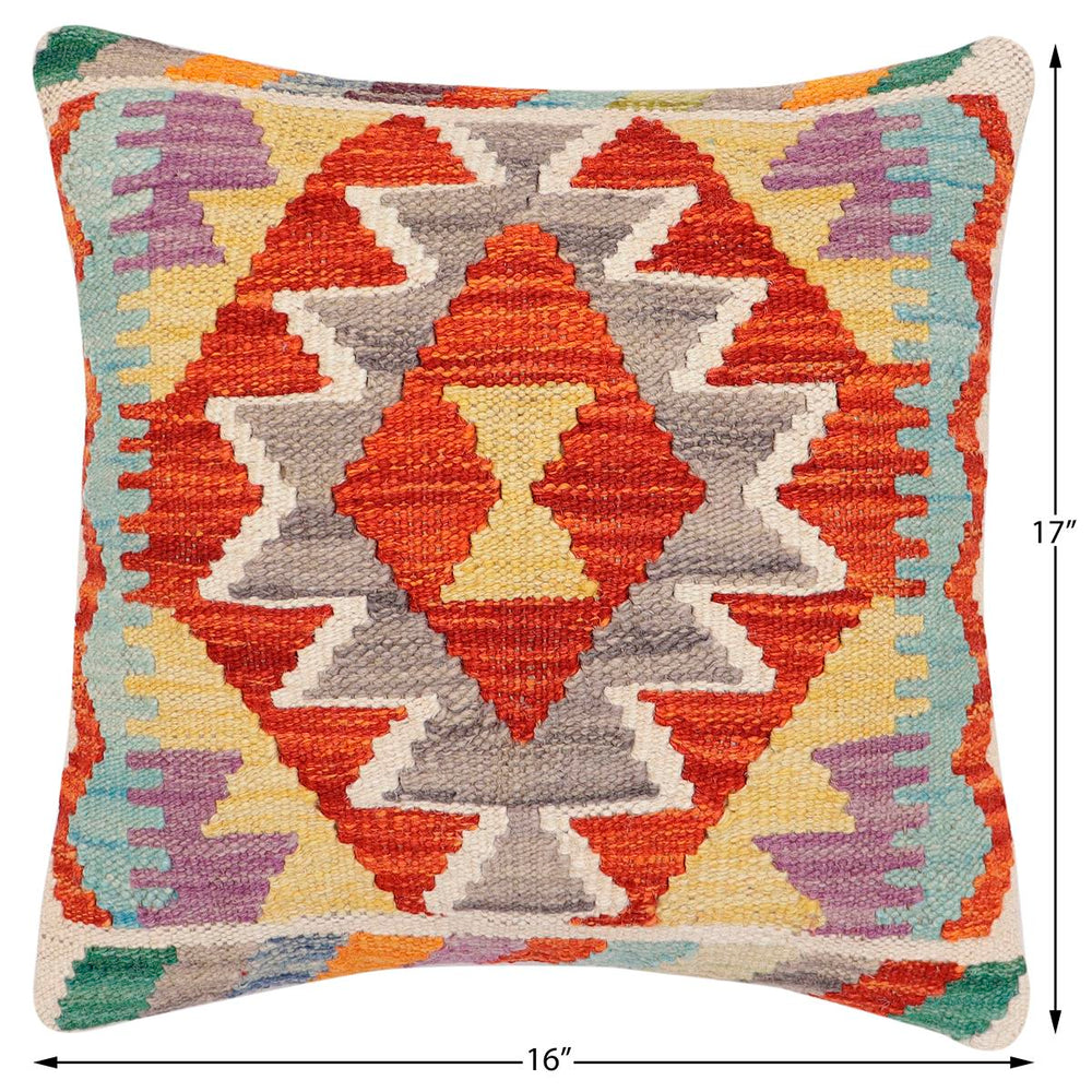 handmade Traditional Pillow Rust Blue Hand-Woven SQUARE 100% WOOL  Hand woven turkish pillow  2 x 2