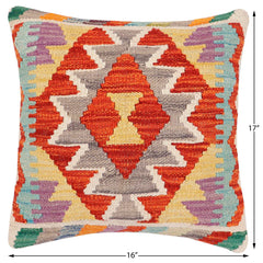 handmade Traditional Pillow Rust Blue Hand-Woven SQUARE 100% WOOL  Hand woven turkish pillow  2 x 2
