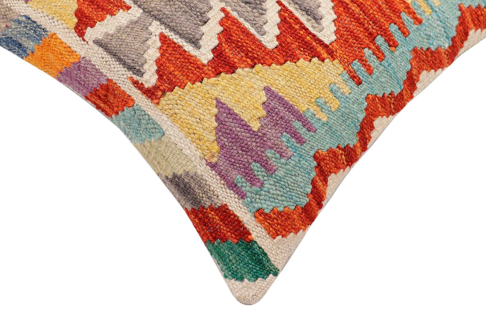 handmade Traditional Pillow Rust Blue Hand-Woven SQUARE 100% WOOL  Hand woven turkish pillow  2 x 2
