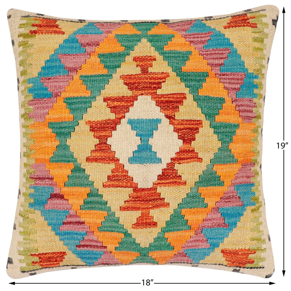 handmade Traditional Pillow Rust Blue Hand-Woven SQUARE 100% WOOL  Hand woven turkish pillow  2 x 2