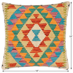 handmade Traditional Pillow Rust Blue Hand-Woven SQUARE 100% WOOL  Hand woven turkish pillow  2 x 2