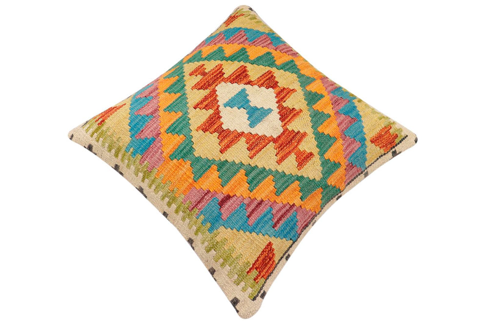 handmade Traditional Pillow Rust Blue Hand-Woven SQUARE 100% WOOL  Hand woven turkish pillow  2 x 2