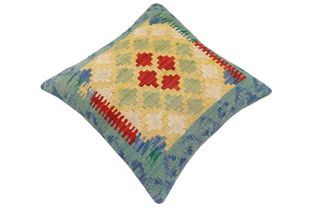 handmade Traditional Pillow Blue Red Hand-Woven SQUARE 100% WOOL Hand woven turkish pillow2 x 2