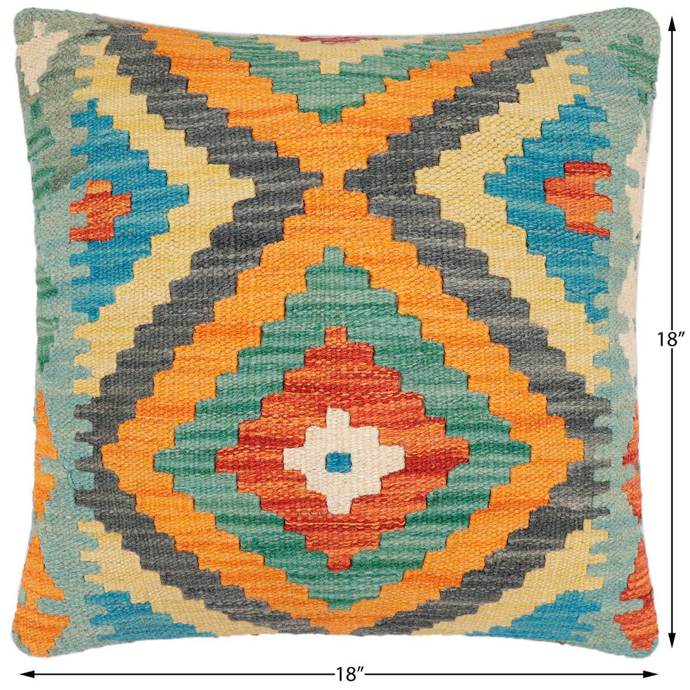 handmade Traditional Pillow Rust Blue Hand-Woven SQUARE 100% WOOL Hand woven turkish pillow2 x 2