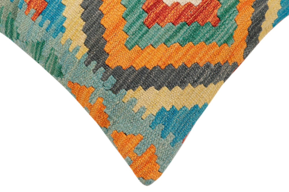 handmade Traditional Pillow Rust Blue Hand-Woven SQUARE 100% WOOL Hand woven turkish pillow2 x 2