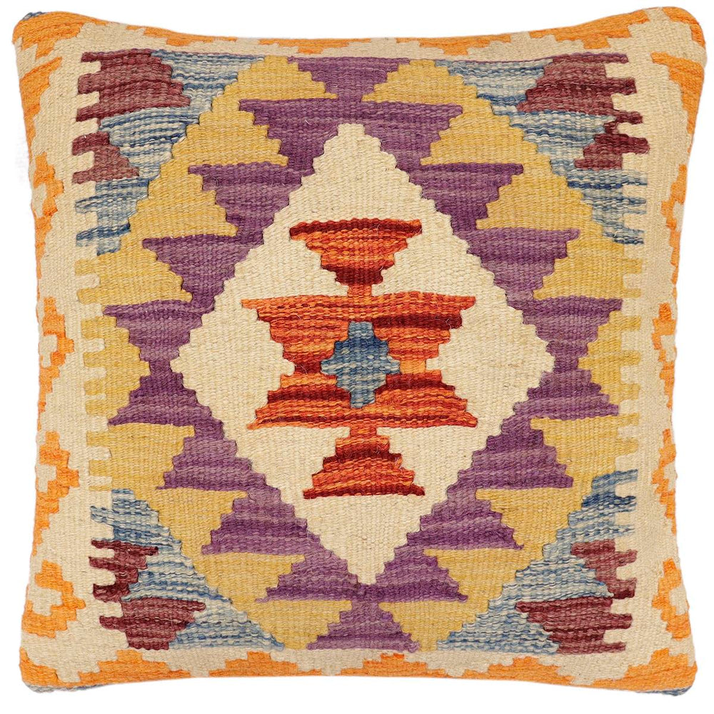 handmade Traditional Pillow Rust Blue Hand-Woven SQUARE 100% WOOL  Hand woven turkish pillow  2 x 2