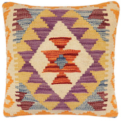 handmade Traditional Pillow Rust Blue Hand-Woven SQUARE 100% WOOL  Hand woven turkish pillow  2 x 2
