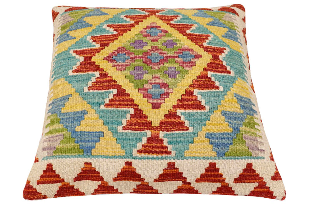 handmade Traditional Pillow Rust Blue Hand-Woven SQUARE 100% WOOL Hand woven turkish pillow2 x 2