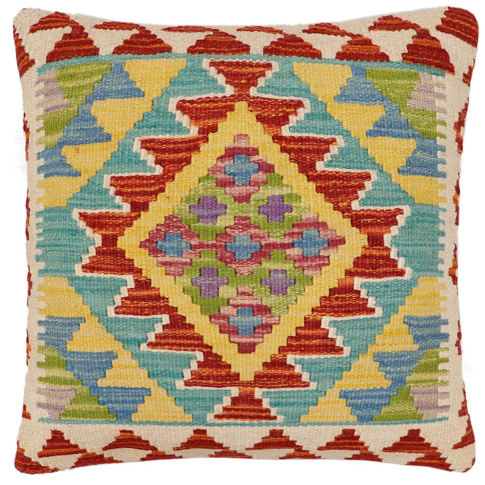 handmade Traditional Pillow Rust Blue Hand-Woven SQUARE 100% WOOL Hand woven turkish pillow2 x 2
