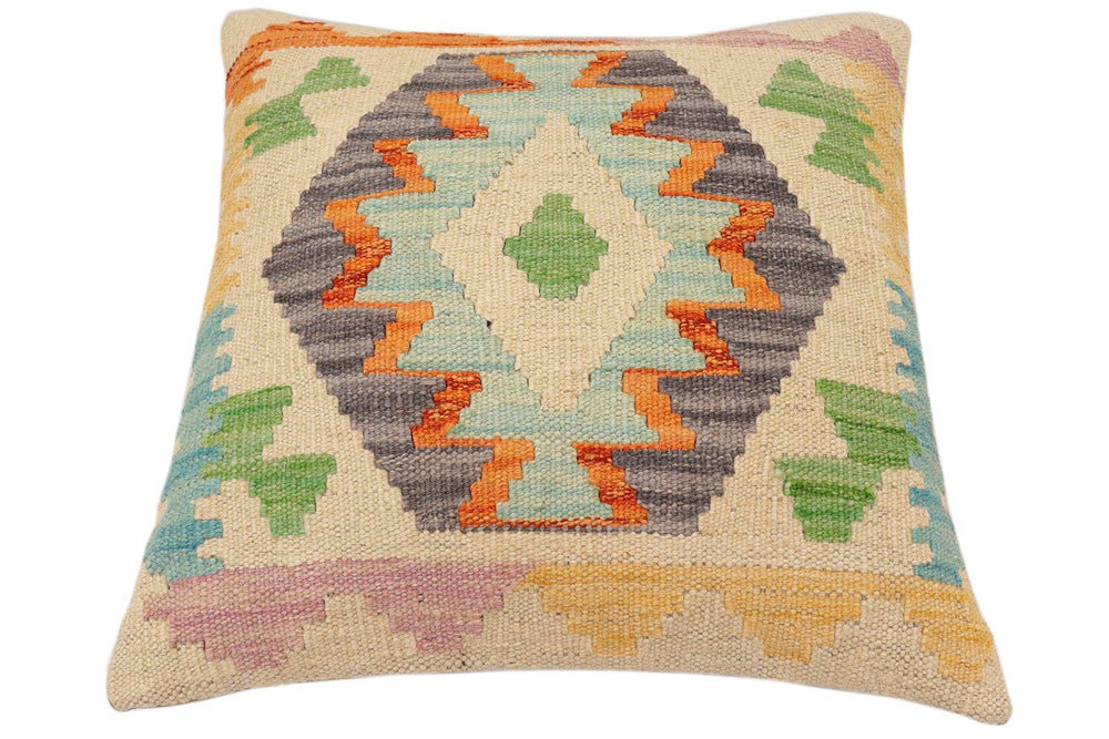handmade Traditional Pillow Rust Blue Hand-Woven SQUARE 100% WOOL Hand woven turkish pillow2 x 2
