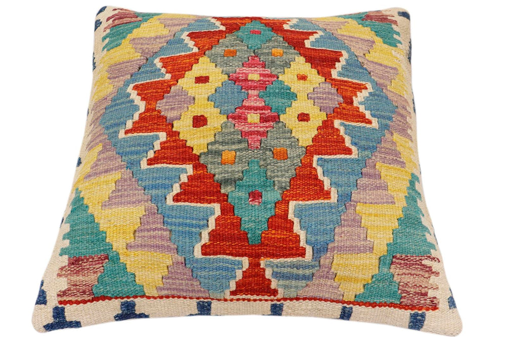 handmade Traditional Pillow Rust Blue Hand-Woven SQUARE 100% WOOL Hand woven turkish pillow2 x 2