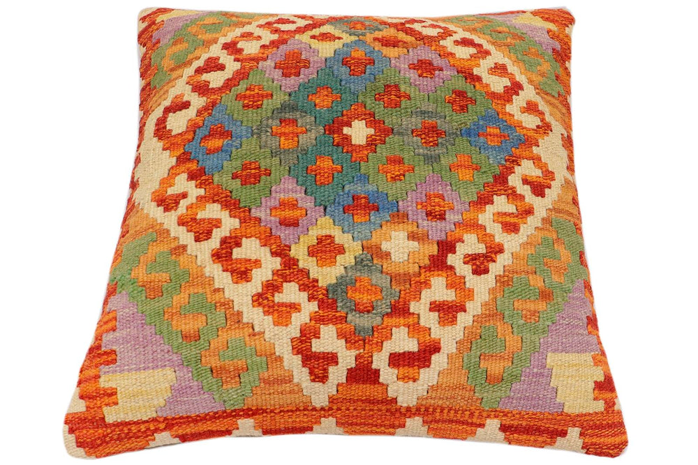 handmade Traditional Pillow Rust Blue Hand-Woven SQUARE 100% WOOL Hand woven turkish pillow2 x 2