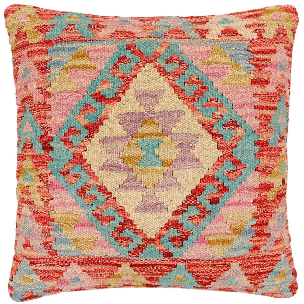 handmade Traditional Pillow Red Blue Hand-Woven SQUARE 100% WOOL Hand woven turkish pillow2 x 2