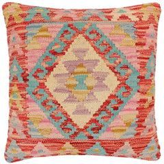 handmade Traditional Pillow Red Blue Hand-Woven SQUARE 100% WOOL Hand woven turkish pillow2 x 2