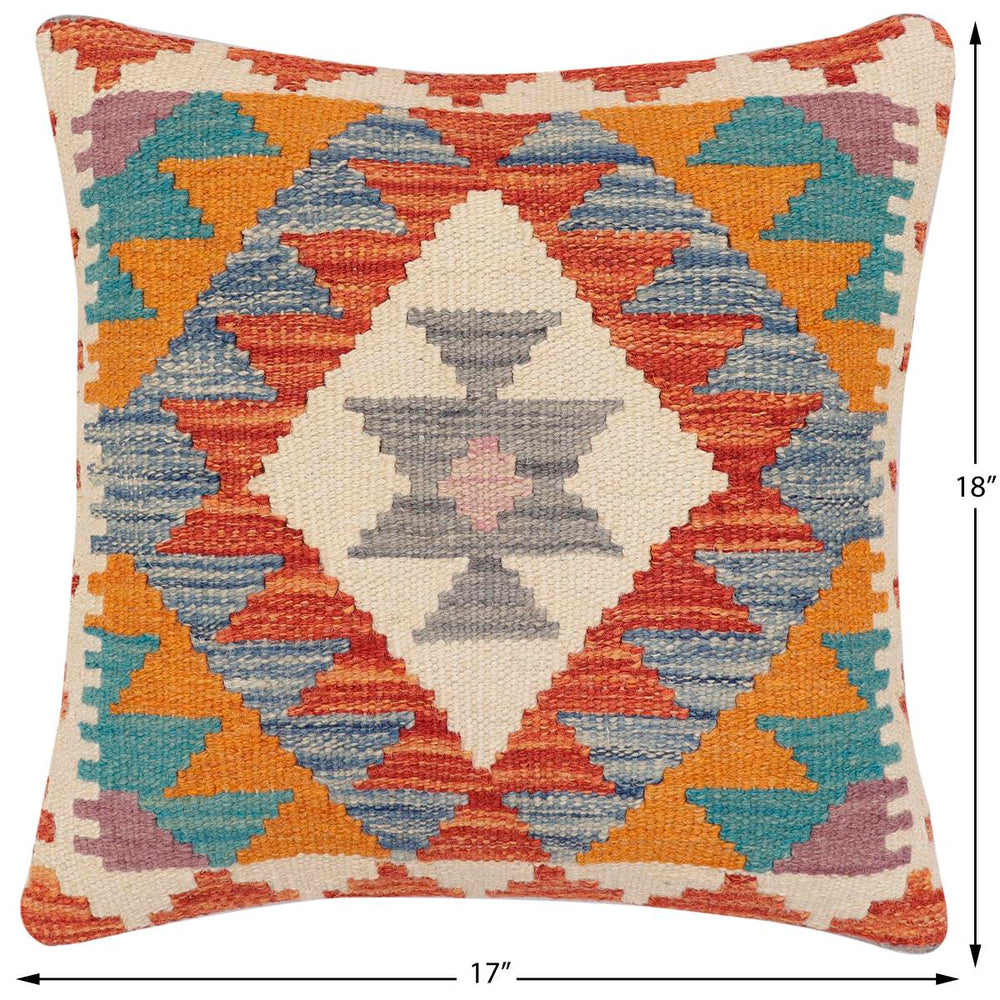handmade Traditional Pillow Rust Blue Hand-Woven SQUARE 100% WOOL  Hand woven turkish pillow  2 x 2