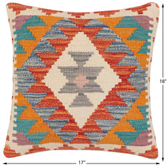 handmade Traditional Pillow Rust Blue Hand-Woven SQUARE 100% WOOL  Hand woven turkish pillow  2 x 2