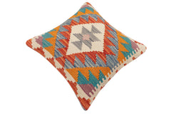 handmade Traditional Pillow Rust Blue Hand-Woven SQUARE 100% WOOL  Hand woven turkish pillow  2 x 2