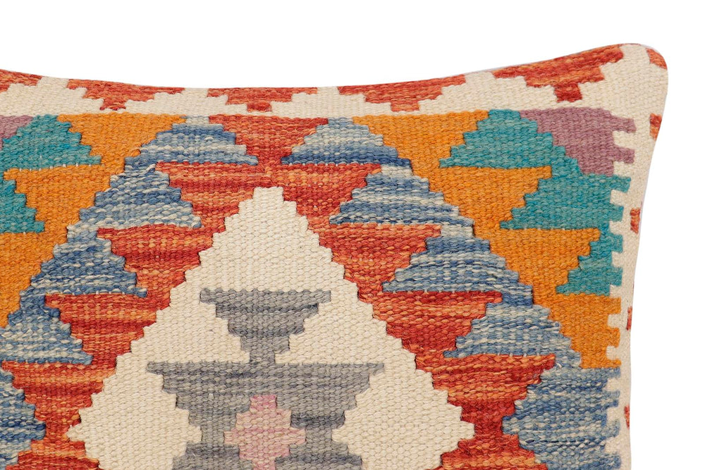 handmade Traditional Pillow Rust Blue Hand-Woven SQUARE 100% WOOL  Hand woven turkish pillow  2 x 2